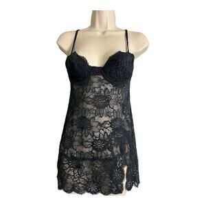 Victoria’s Secret Black Sheer Nightgown Babydoll dress Boudior Lingerie Lace 34B